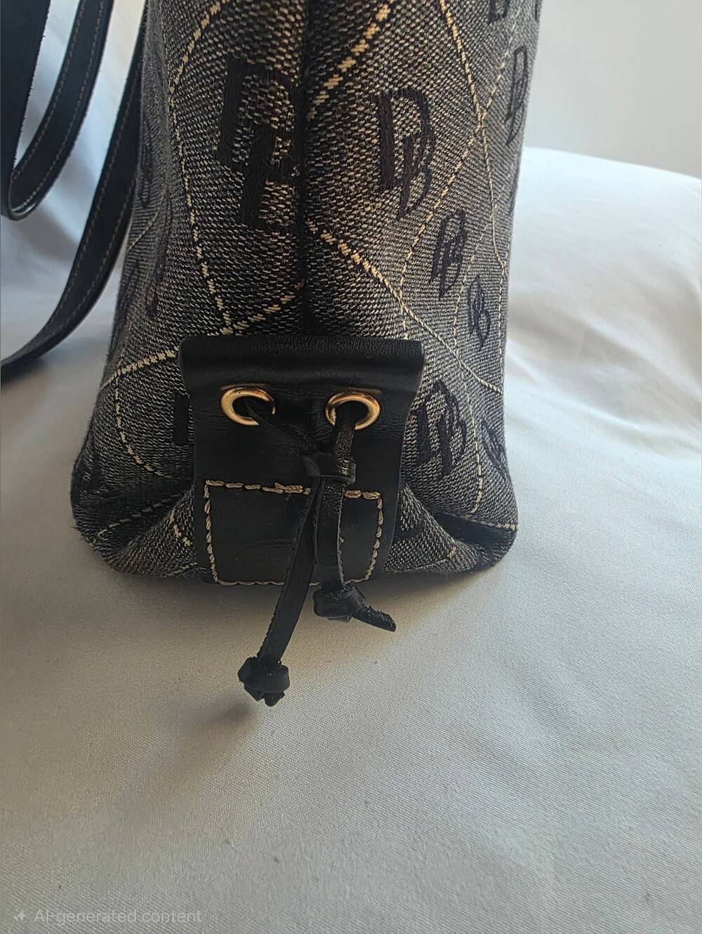 Authentic Dooney & Bourke DB Canvas Leather Tote Shoulder Bag Black Gray Large - Picture 6 of 8